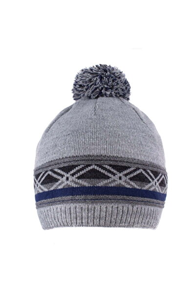 Intisimo Căciulă băieți, tricotată, căptușită, cu ciucuri, 8-12 ani, gri