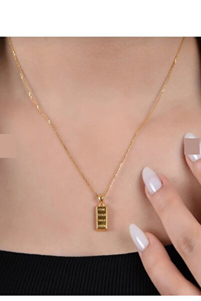 Herşey Nota Çelik Gold Renk Külçe Kolye | Kadın Juping Zincir 50-55 cm – Şık ve Parlak Hediye Kolye