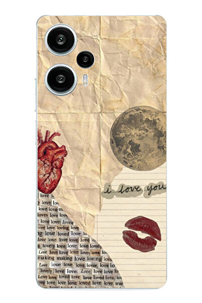 TechTree حافظة سيليكون مطبوعة بتصميم قلب الصحف القديمة متوافقة مع POCO F5