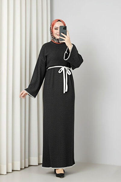 MODAQU Ribbed Belted Knit Dress - Smoked