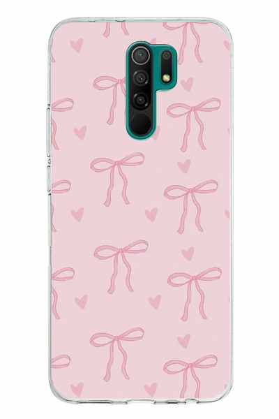 TechTree Redmi 9 Uyumlu Pembe Kalpli Fiyonklar Şeffaf Silikon Kılıf