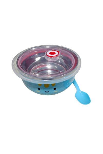 Clini Bol cu lingurita din otel inoxidabil si plastic pentru bebelusi, albast...