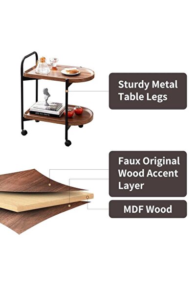 Golden Bark عربة تقديم بـ2رف,عربة طعام,طاولة جانبية,بني/اسود