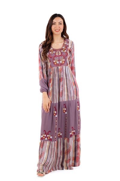 amaan Women's Elegant Long Embroidered Jalabiya Patchwork Print, for Special occasions & Gatherings K-7940