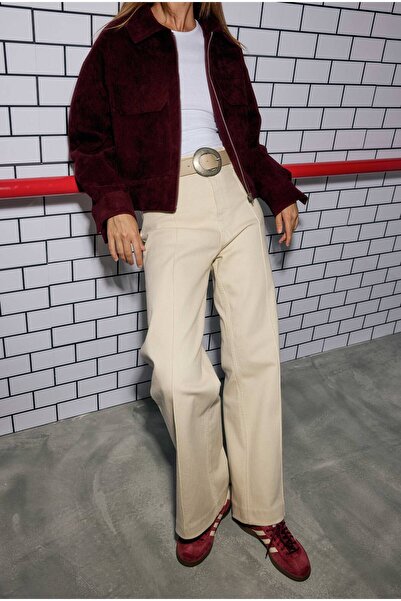 HEQA Ribbed Denim Trousers Ecru