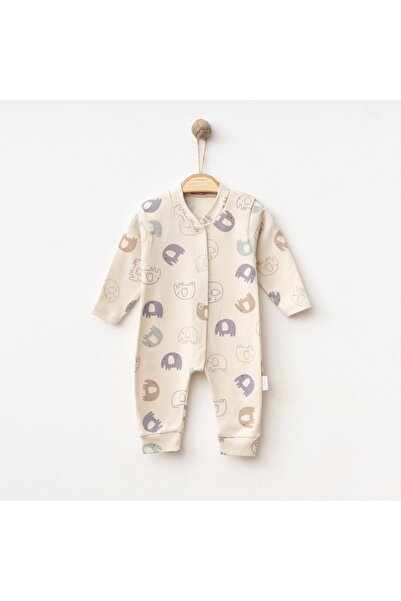 HENGAME 100% Cotton Elephant Printed Snap Fastener Baby Romper – Long Sleeve