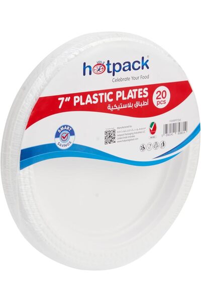 Hotpack Economy Plastic Plates White 7 inch, 20 Pieces