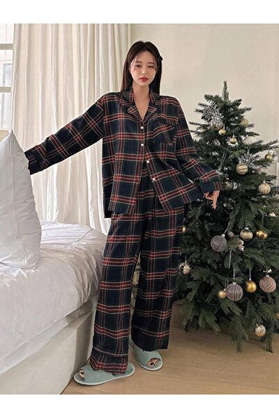 MEYLİYA Γυναικείο Σετ Πιτζάμες Μακρυμάνικο Καρό με Κουμπιά ZEUSS