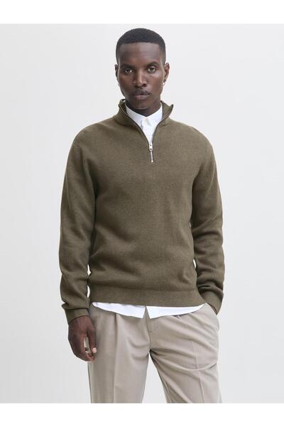 Jack & Jones JPRBLAMILANO Πλεκτό με Ραφές Μισό Φερμουάρ SN Ανθρακί Γκρι