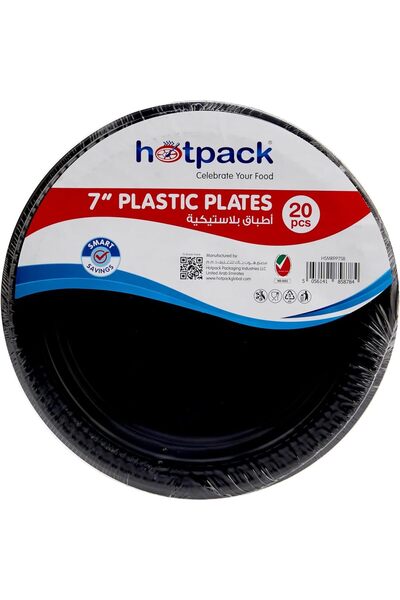 Hotpack Economy Plastic Plates Black 7 inch, 20 Pieces
