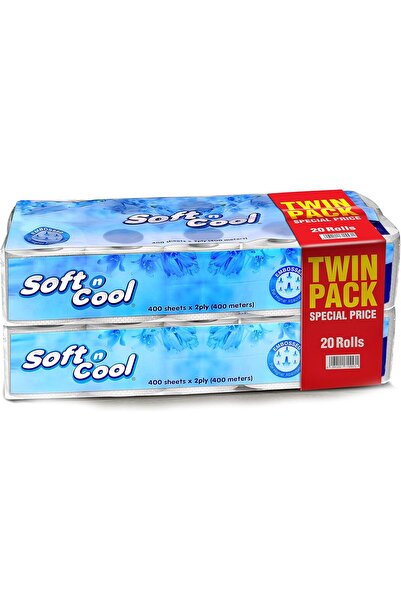 Soft N Cool لفافة تواليت عالية الامتصاص، معقمة وقوية، عبوة مزدوجة، 400 ورقة ×...