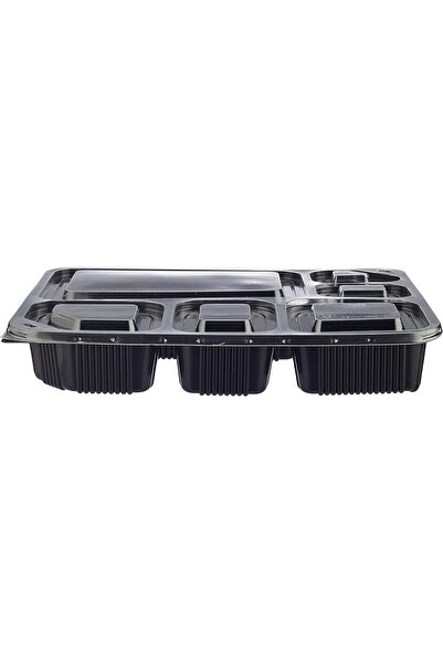 Hotpack Disposable 4 Compartment Black Base, Bento, Food Storage, Microwavabl...