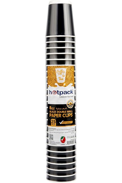 Hotpack 8 oz 25 Count Black Double Wall Insulated Paper Cups, Disposable Coffee Cups, No Sleeve Need