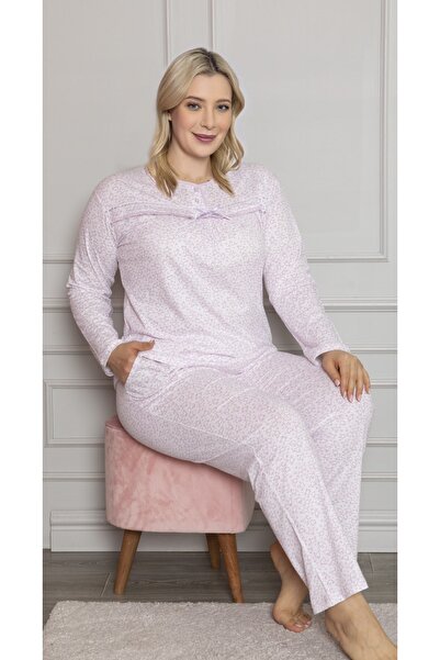 Intisimo Women's Pajamas, 100% Cotton, Plain, Hearts, Large Size, Purple - XL