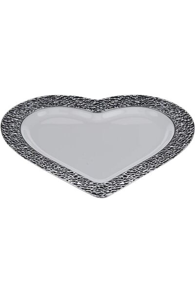 Hotpack Premium White/Silver Heart Shaped Plastic Plates 10 Inch, 10 Pieces