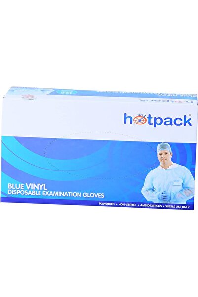 Hotpack Disposable Blue Vinyl Gloves Medium, Powdered, Non Sterile, Food Safe...