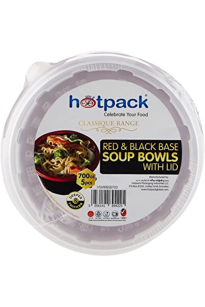 Hotpack Disposable Red & Black Base Food Storage, Hot Use, Soup Bowls 700ml w...