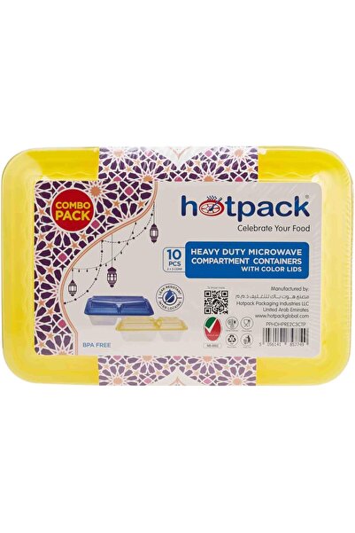 Hotpack حاوية أضلاع عالية الدقة 2 كومبو + 3 كومبو بغطاء ملون 5 قطع × 2 عبوة م...