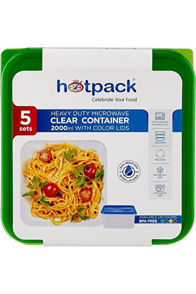 Hotpack حاويات ميكروويف شفافة متينة سعة 2000 مل مع أغطية متعددة الألوان، 5 مج...
