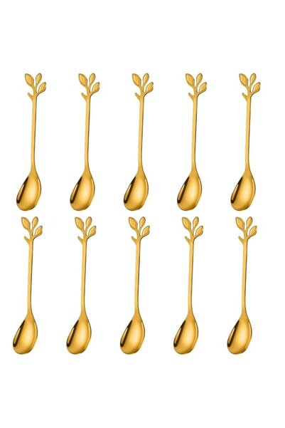 Generic AnSaw Stainless Steel Gold Leaf Coffee Spoon- 10 Pcs Creative Tablewa...