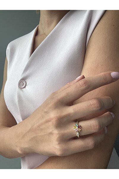 Ressia Princess Model Colorful Zircon Stone Daisy Ring