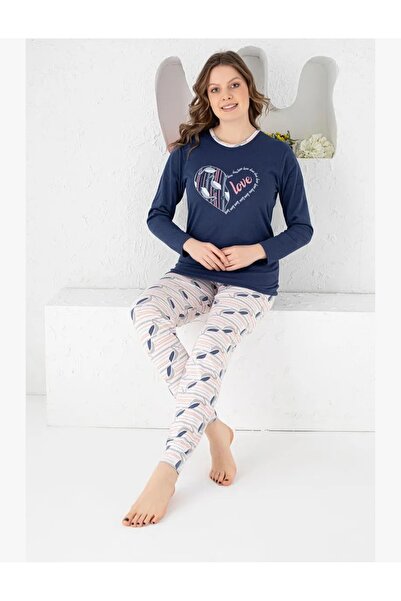 Intisimo Γυναικεία Πιτζάμα, Μακρυμάνικη, Love, Βαμβακερή, Σκούρο Μπλε - XL