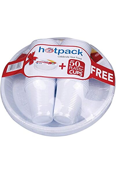 Hotpack Plastic Plate 10 inch 25 Pieces + Plastic Cup 6ounce 50 Pieces