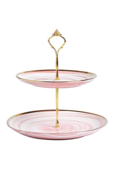 Generic Affogato Cupcake Stand Tower Dessert Display Plate 2-Tier Pink Round ...