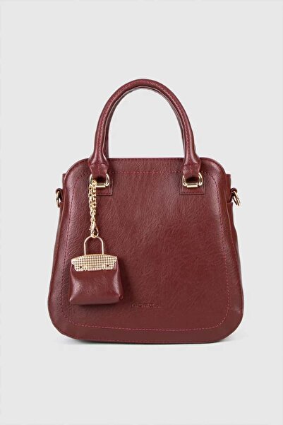 MORCA Women's Hand and Shoulder Bag Burgundy with Gold Detailed Strap