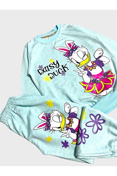 tusem butik homewear Set de pijamale sezoniere cu mâneci lungi, din bumbac, cu model de rață drăguță, pentru fete