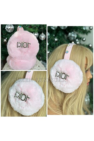 QUEEN AKSESUAR سماعات أذن فاخرة من القطيفة على شكل زهرة مرصعة بالأحجار قابلة للطي، سماعات أذن واقية من الثلج باللون الوردي