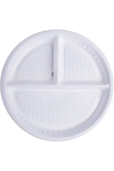 Hotpack طبق بلاستيكي دائري للاستخدام مرة واحدة، أبيض، 10 بوصات، 3 أقسام، 25 قطعة