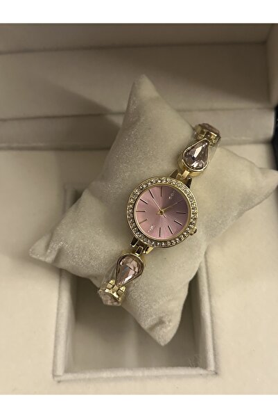 chaoyada ساعة يد بتفاصيل حجرية وردية اللون في علبة هدايا