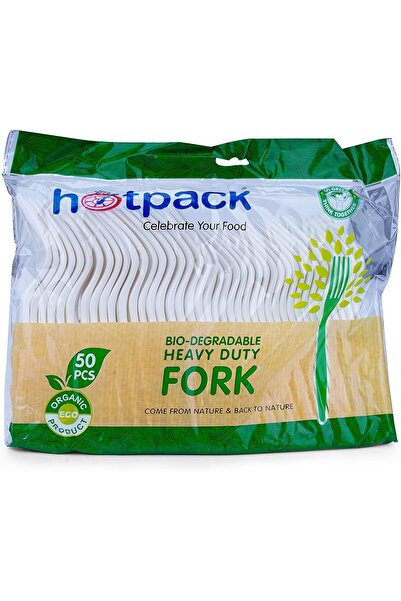 Hotpack Disposable Bio-Degradable Eco-Friendly Heavy Duty Fork, 50 Pieces