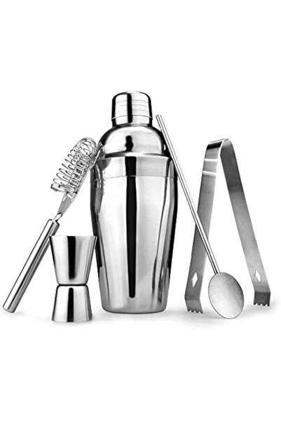 Generic Shallow 5pcs/Set Cocktail Shaker Stainless Steel- Complete Bar Mixing Set