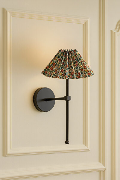 burenze Modern Flower Pileli Umbrella Çiçek Desenli Abajur Pilli Aplik Aç Kapa Butonlu Kablosuz Aplik Siyah