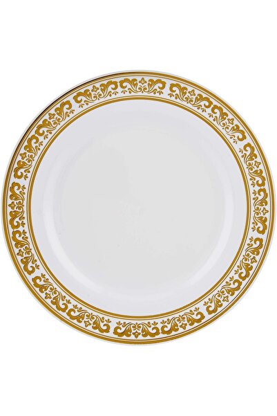 Hotpack Premium White/Silver Paisley Print Plastic Plates 10 Inch, 10 Pieces