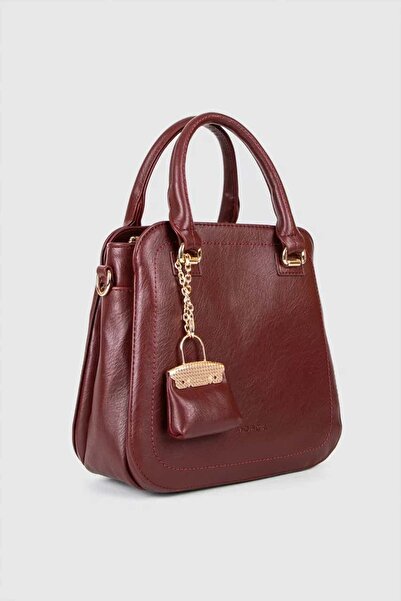 MORCA Women's Hand and Shoulder Bag Burgundy with Gold Detailed Strap