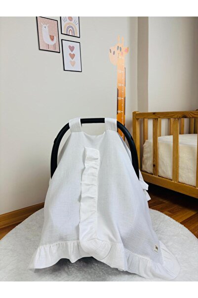 NOİSY TEKSTİL Puset Örtüsü / Ana Kucağı Örtüsü Organik Pamuk Müslin | Fırfırl...