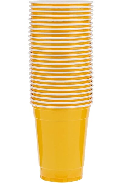 Hotpack Yellow Plastic Cups, 12 oz, Durable Disposable Cold Drink Cups for Parties and Events