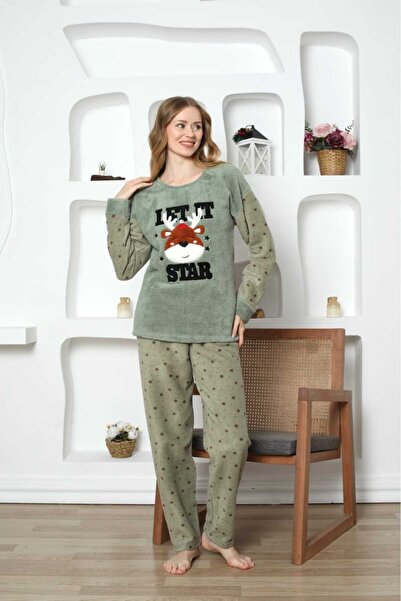 Intisimo Pijamale pentru femei, pufoase, Cocolino, Let It Star, verde - M