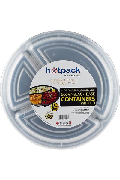 Hotpack Disposable Black Base Microwavable, Bento Meal Prep Container 3-Compa...