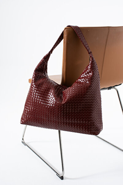 vagues Casual Knitted Detail Milan Women's Shoulder Bag Claret Red