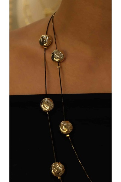 Jerie Gold Kahverengi Özel Seri Yuvarlak Taş İkili Kolye