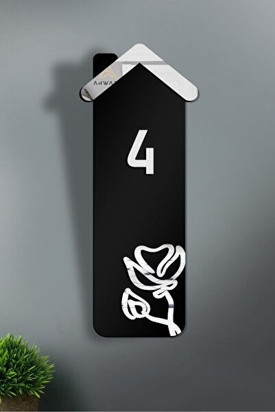 Mio Life Decorative Wooden Plexiglass Door Number with Floral Motif Door Number No:4