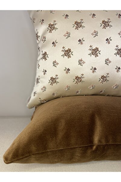 Merfico Throw Pillow Cover Set of 2 Floral Woven and Brown Velvet 50*50 cm
