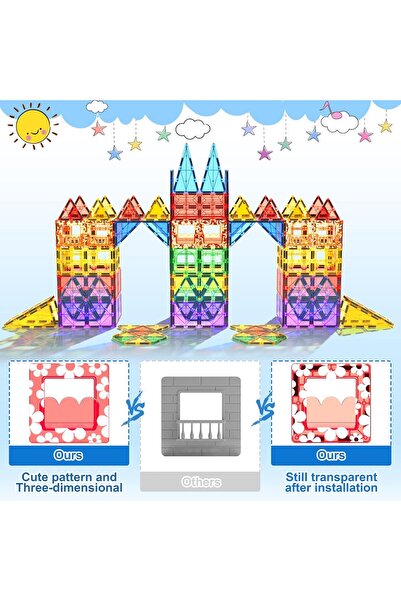 Coodoo 100-Piece Magnetic Tile Building Set with 2 Cars, STEAM Montessori Sensory Blocks for Ages 3+