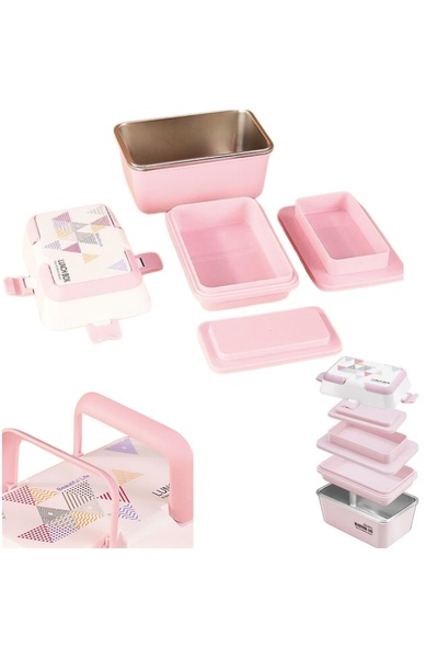 PUFO Lunch box with 3 compartments and stainless steel inner bowl, leakproof, for food, lunch, school