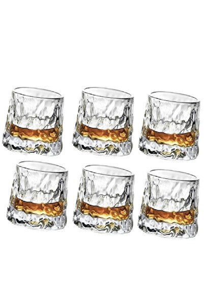 PUFO Set of 6 elegant glasses made of transparent glass with artistic design and inclined convex bottom