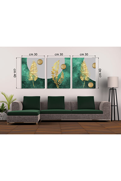 M&H Quality Σετ ζωγραφικής MDF 3 τεμαχίων πολυτελείας γεωμετρικού σχήματος σε πράσινο σμαραγδί & χρυσό